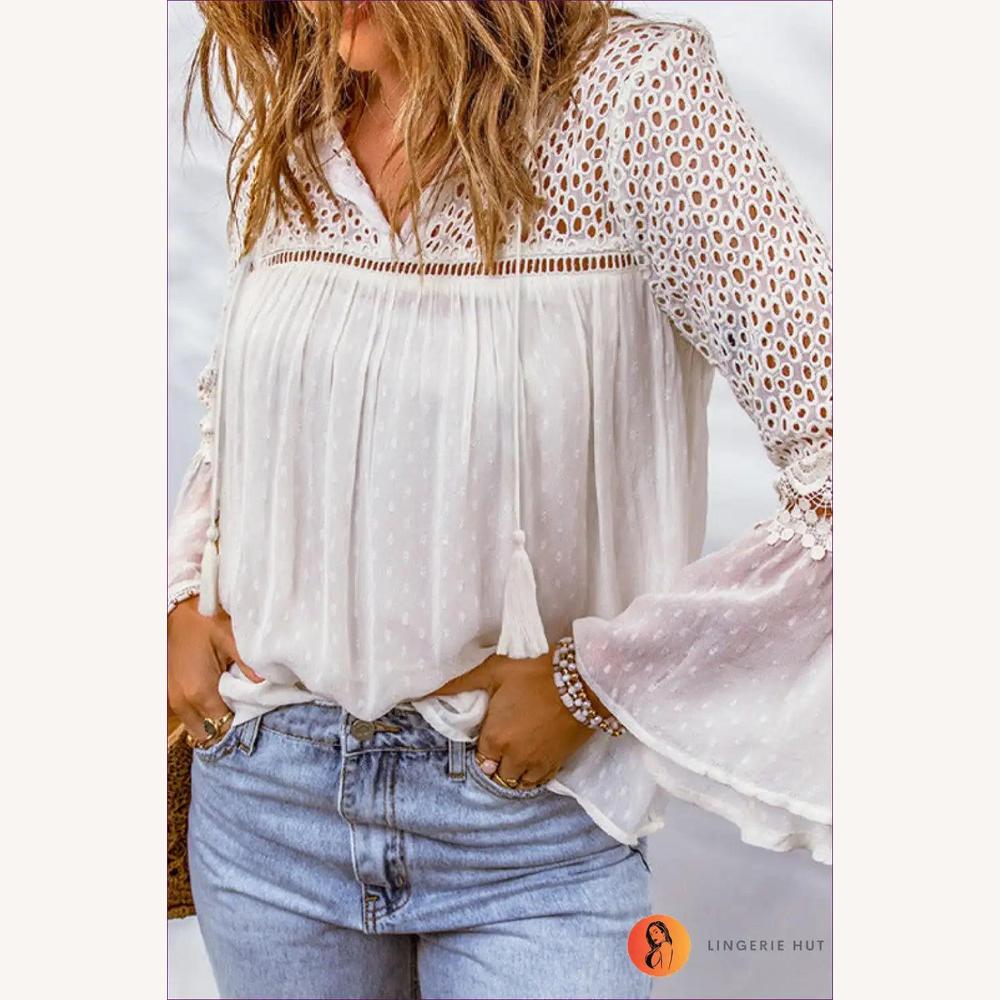 Blouse Femme en Crochet Boho Chic - Tissu Léger et Confortable pour l'Été, Coupe Décontractée, Disponible en S à XL