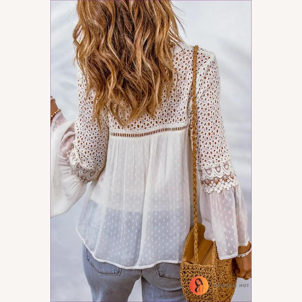 Blouse Femme en Crochet Boho Chic - Tissu Léger et Confortable pour l'Été, Coupe Décontractée, Disponible en S à XL