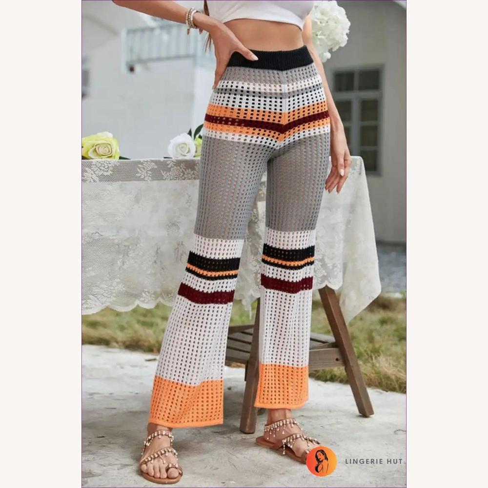 Pantalon Femme Flare en Tricot Bohème – Taille Haute, Confort Optimal, Motif Rayé Coloré