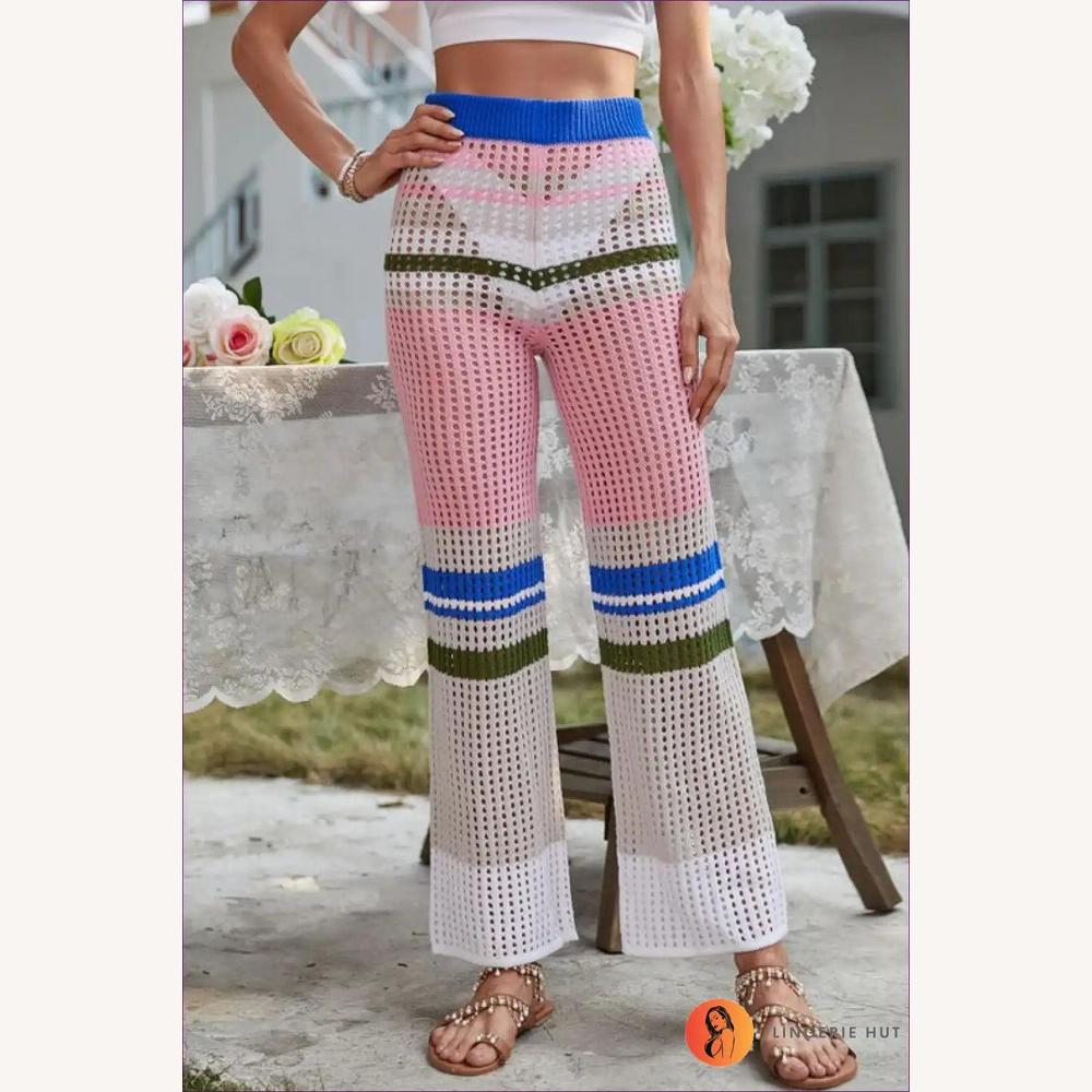 Pantalon Femme Flare en Tricot Bohème – Taille Haute, Confort Optimal, Motif Rayé Coloré