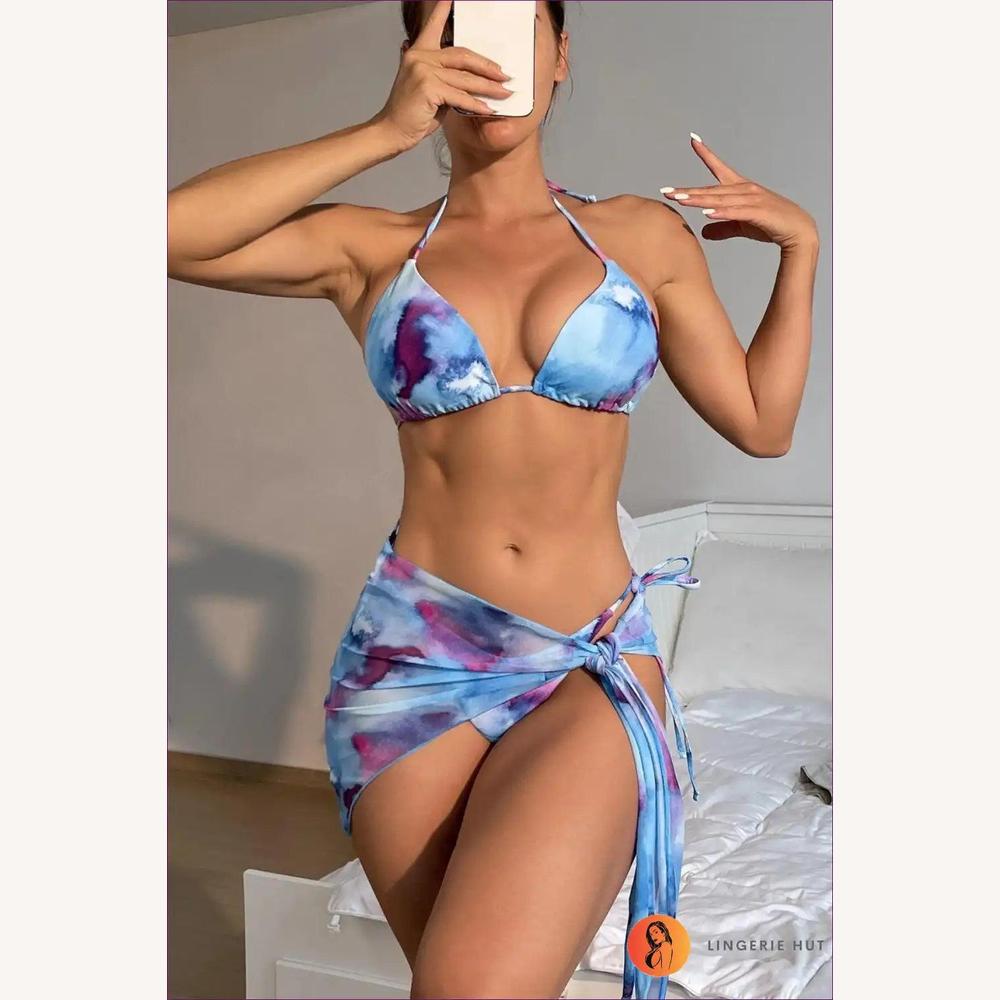 Variant image for Ensemble de Maillot de Bain Femme Boho Tie-Dye en Trois Pièces avec Jupe Assortie – Confort Polyester, S, M, L-13