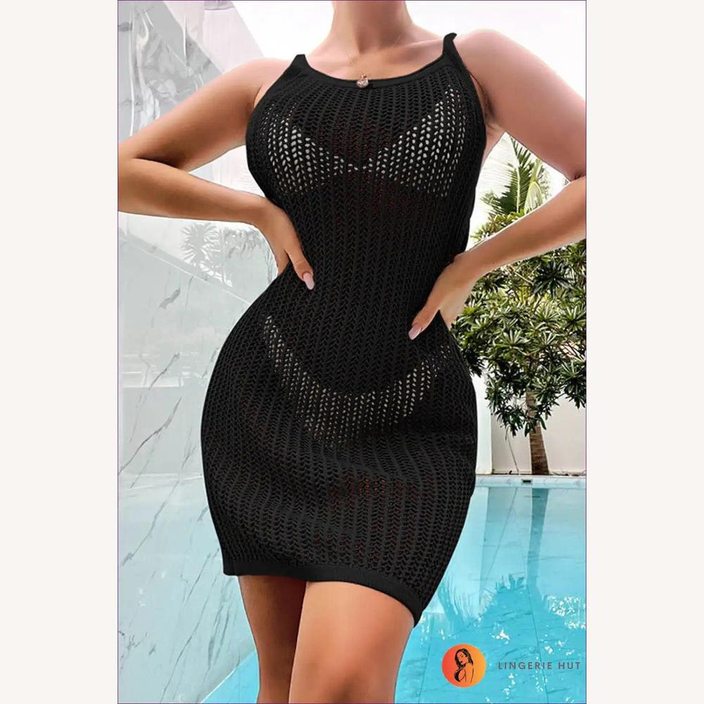 Couverture de Plage Tricotée Élégante pour Femme – Sans Manches, Design Boho, Ajustement Slim, Courte, Idéale pour les Vacances