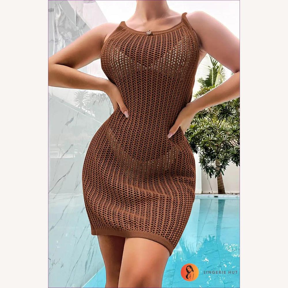 Couverture de Plage Tricotée Élégante pour Femme – Sans Manches, Design Boho, Ajustement Slim, Courte, Idéale pour les Vacances