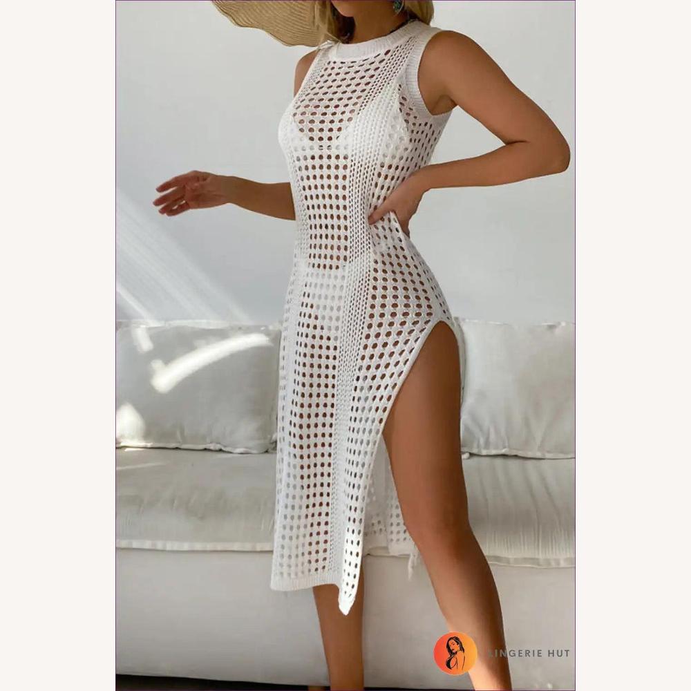 Robe de Plage Femme en Crochet Élégante – Midi Confortable avec Fente Latérale en Mélange de Coton