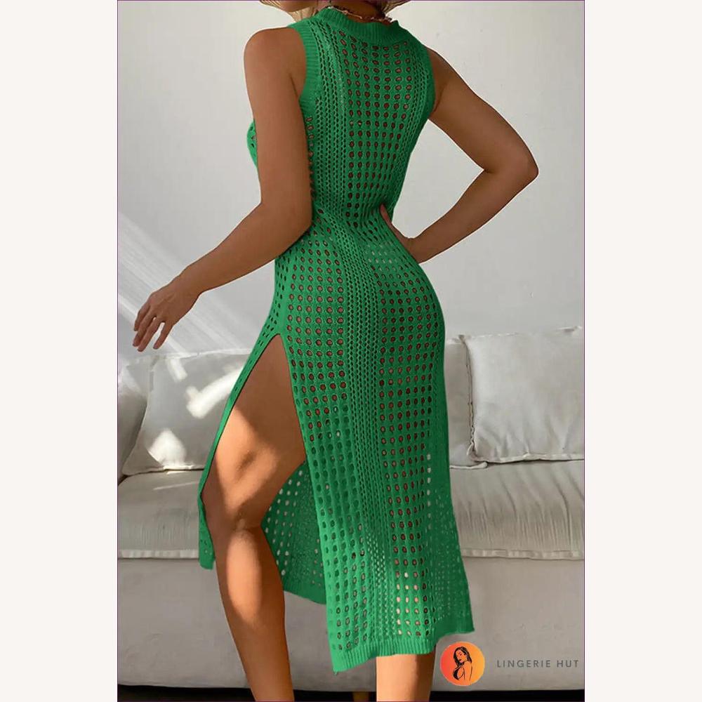 Robe de Plage Femme en Crochet Élégante – Midi Confortable avec Fente Latérale en Mélange de Coton