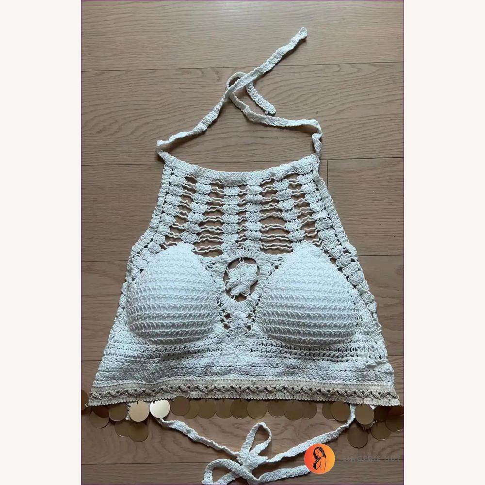 Haut d'Été à Sangle Arrière en Crochet Creux pour Femme – Élégant et Confortable, Motif de Feuilles, Tissu Respirant