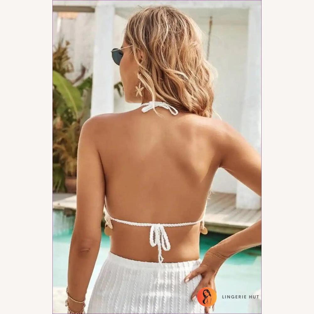 Haut d'Été à Sangle Arrière en Crochet Creux pour Femme – Élégant et Confortable, Motif de Feuilles, Tissu Respirant