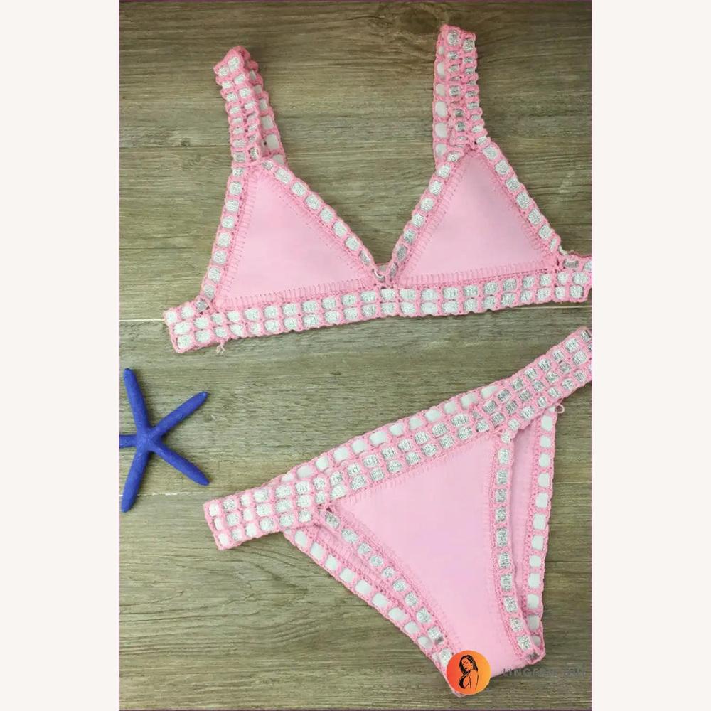 Variant image for Ensemble de Maillot de Bain Femme en Bikini Triché à la Main – Style Boho Chic, Imprimé Unique en Polyester Premium-25