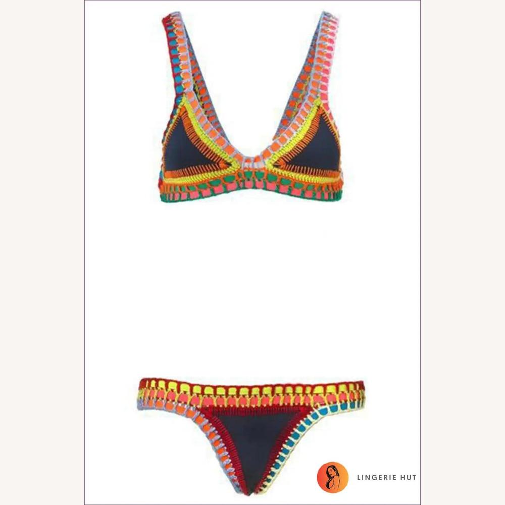 Variant image for Ensemble de Maillot de Bain Femme en Bikini Triché à la Main – Style Boho Chic, Imprimé Unique en Polyester Premium-13
