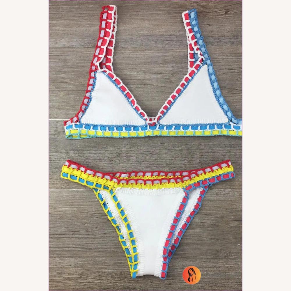 Variant image for Ensemble de Maillot de Bain Femme en Bikini Triché à la Main – Style Boho Chic, Imprimé Unique en Polyester Premium-29