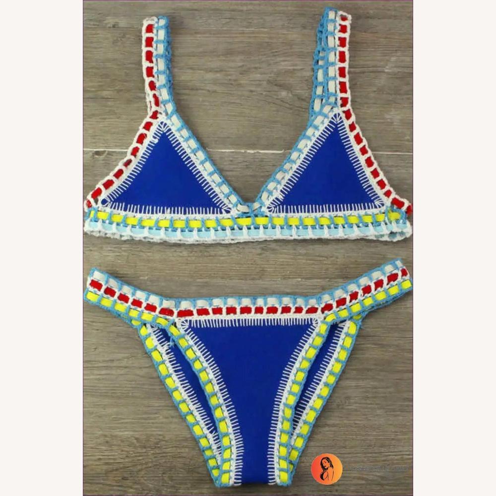 Variant image for Ensemble de Maillot de Bain Femme en Bikini Triché à la Main – Style Boho Chic, Imprimé Unique en Polyester Premium-17