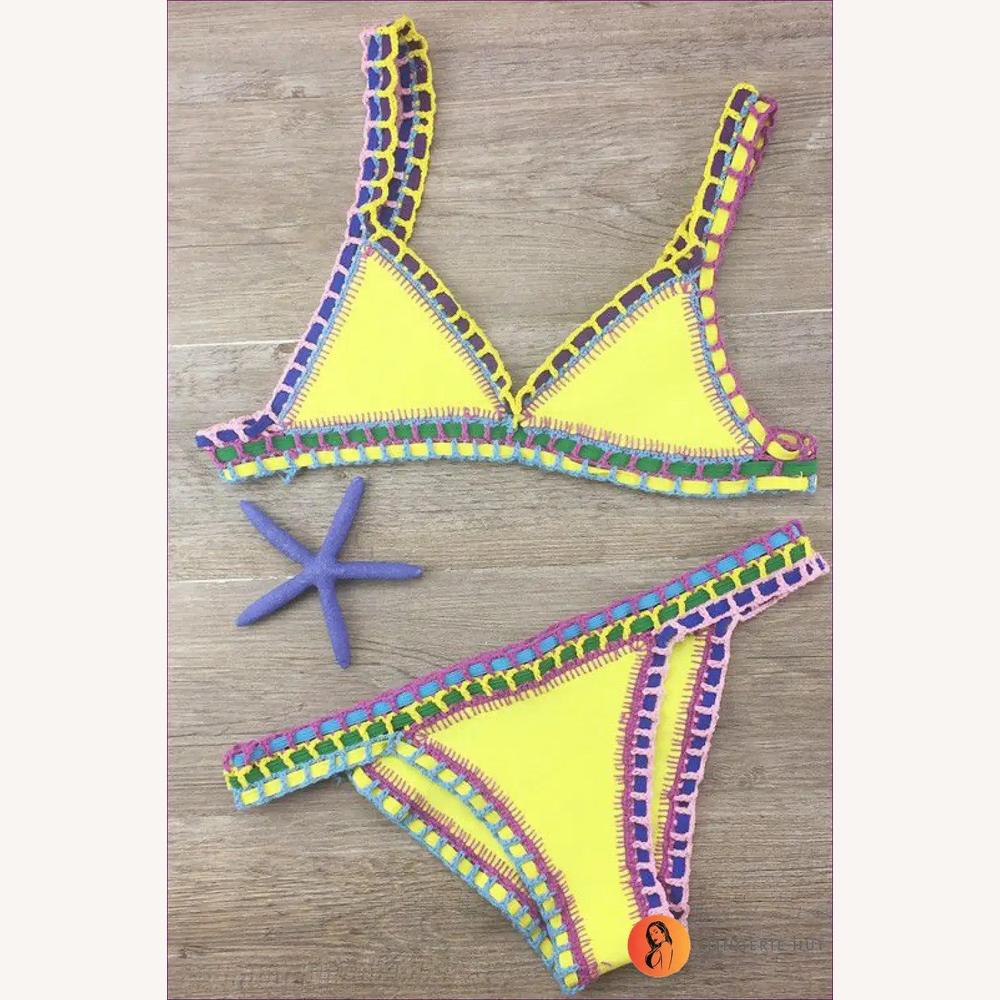 Variant image for Ensemble de Maillot de Bain Femme en Bikini Triché à la Main – Style Boho Chic, Imprimé Unique en Polyester Premium-5