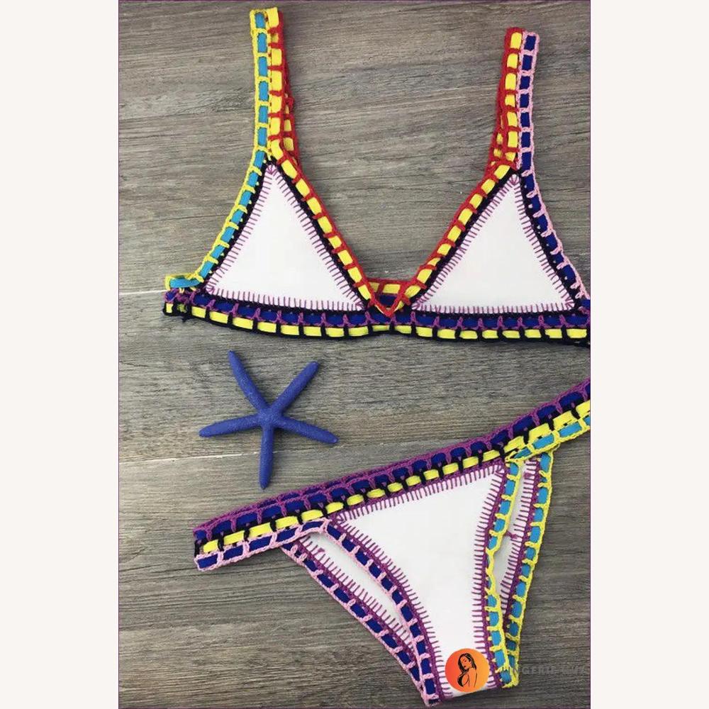 Variant image for Ensemble de Maillot de Bain Femme en Bikini Triché à la Main – Style Boho Chic, Imprimé Unique en Polyester Premium-9