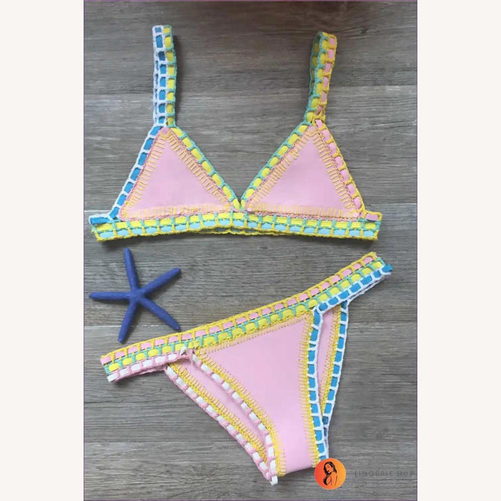 Ensemble de Maillot de Bain Femme en Bikini Triché à la Main – Style Boho Chic, Imprimé Unique en Polyester Premium