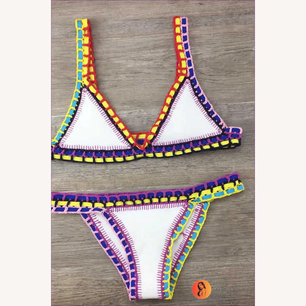 Ensemble de Maillot de Bain Femme en Bikini Triché à la Main – Style Boho Chic, Imprimé Unique en Polyester Premium