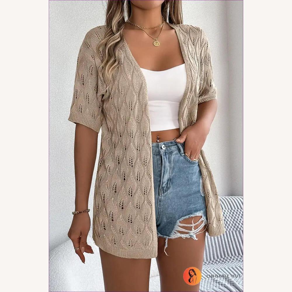 Cardigan Femme en Jersey à Découpe de Feuilles – Élégance Décontractée, Manches 1/2, Confort Optimal
