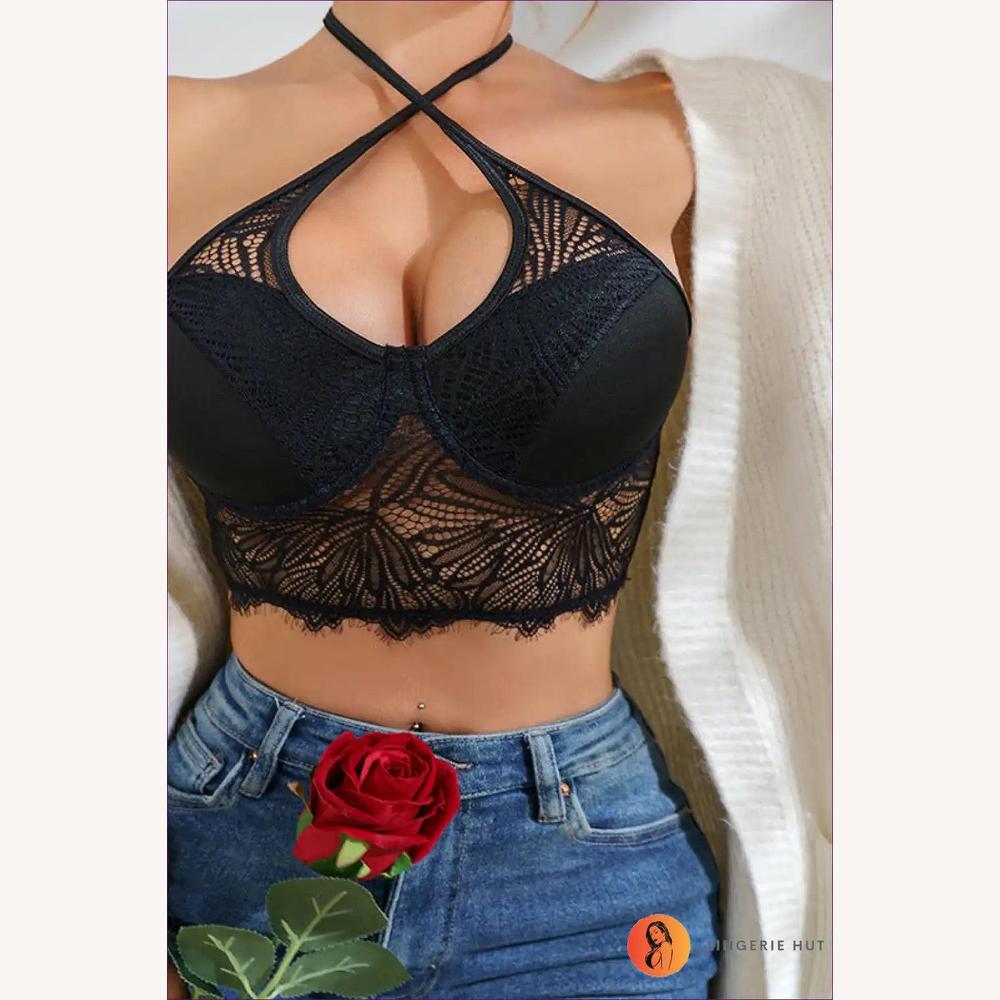 Camisole en Dentelle Sexy à Encolure Licou pour Femme – Ajustement Slim, Découpes Sensuelles, Élégance Estivale