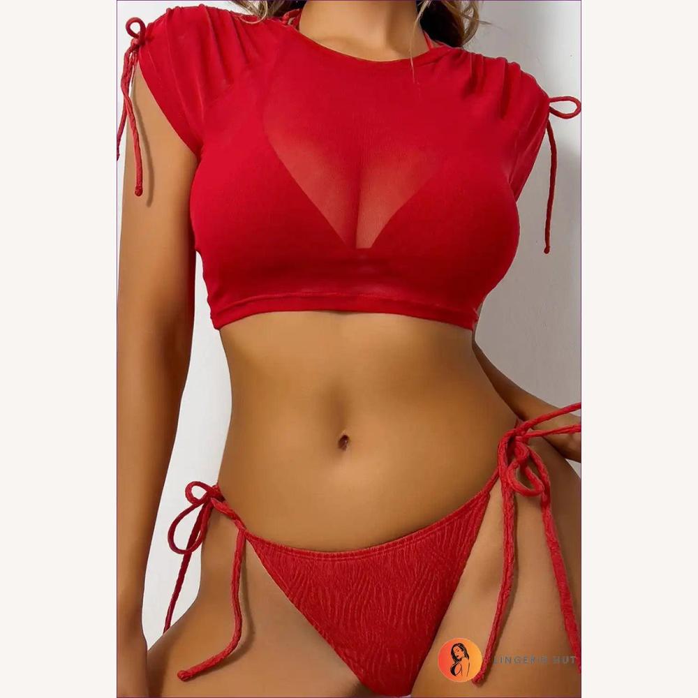 Bikini Rouge Femme avec Soutien-Gorge à Armatures et Culotte Taille Haute – Maillot de Bain Sexy pour Plage et Piscine
