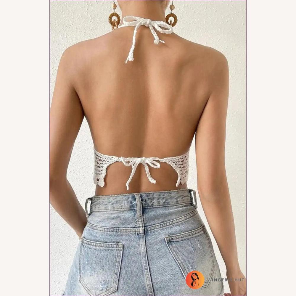 Haut d'Été Boho Chic en Crochet pour Femme à Dos Nu – Top Léger avec Sangles et Support Amovible, Idéal pour les Journées Ensoleillées