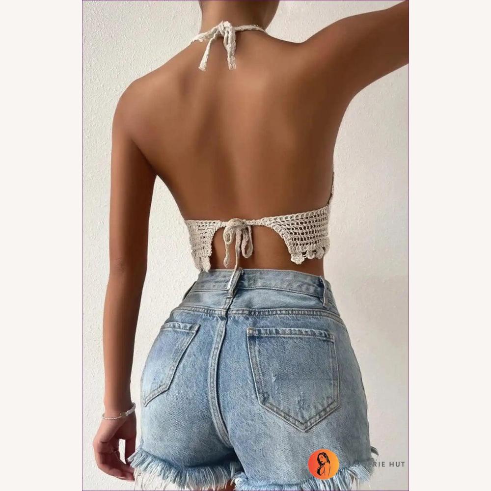 Haut d'Été Boho Chic en Crochet pour Femme à Dos Nu – Top Léger avec Sangles et Support Amovible, Idéal pour les Journées Ensoleillées