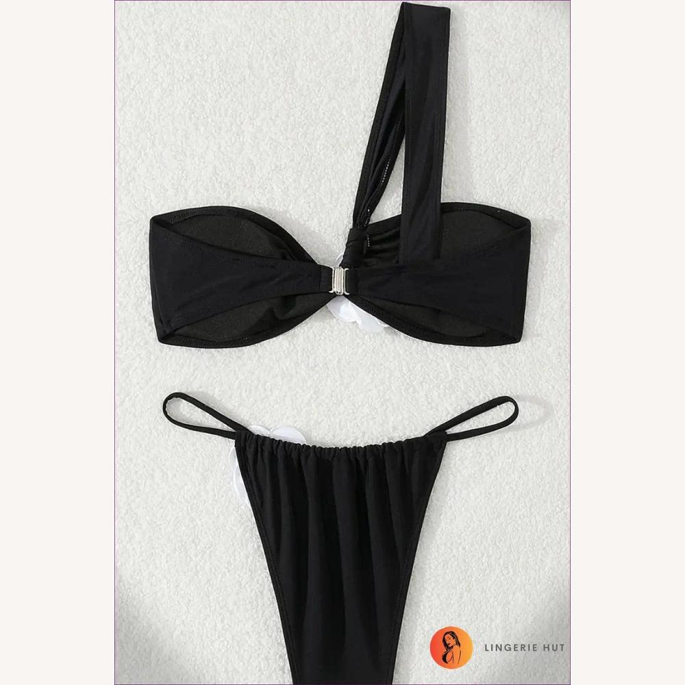 Bikini à Une Épaule Floral Blanc Femme avec Décoration 3D – Maillot de Bain Boho-Chic Asymétrique