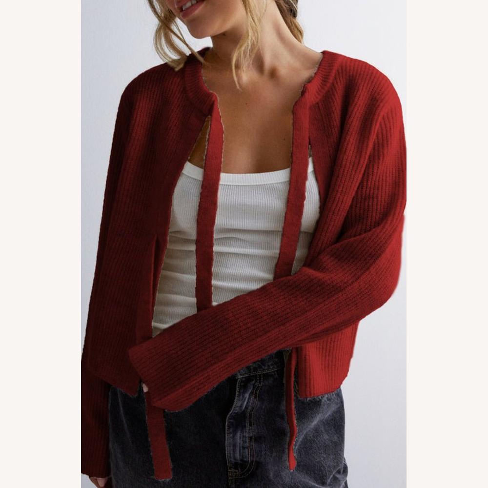 Women's Soft Ribbed Knit Cardigan – Open Style with Ties, Optimal Comfort, Ideal for Casual and Dressy Outfits