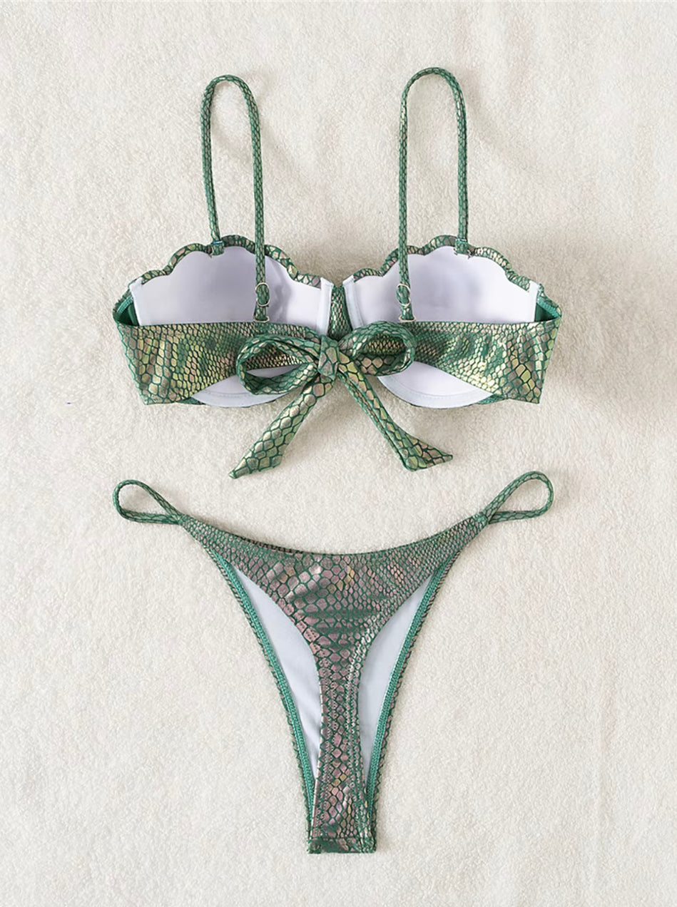Bikini Femme Push-Up Brillant en Polyester – Style Boho pour Plage et Piscine