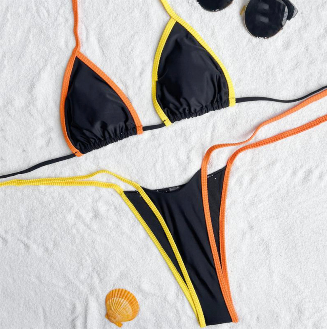 Women's One-Piece Swimsuit with Matching Laces – Boho Chic Style with Halter Strap and Colorful Details