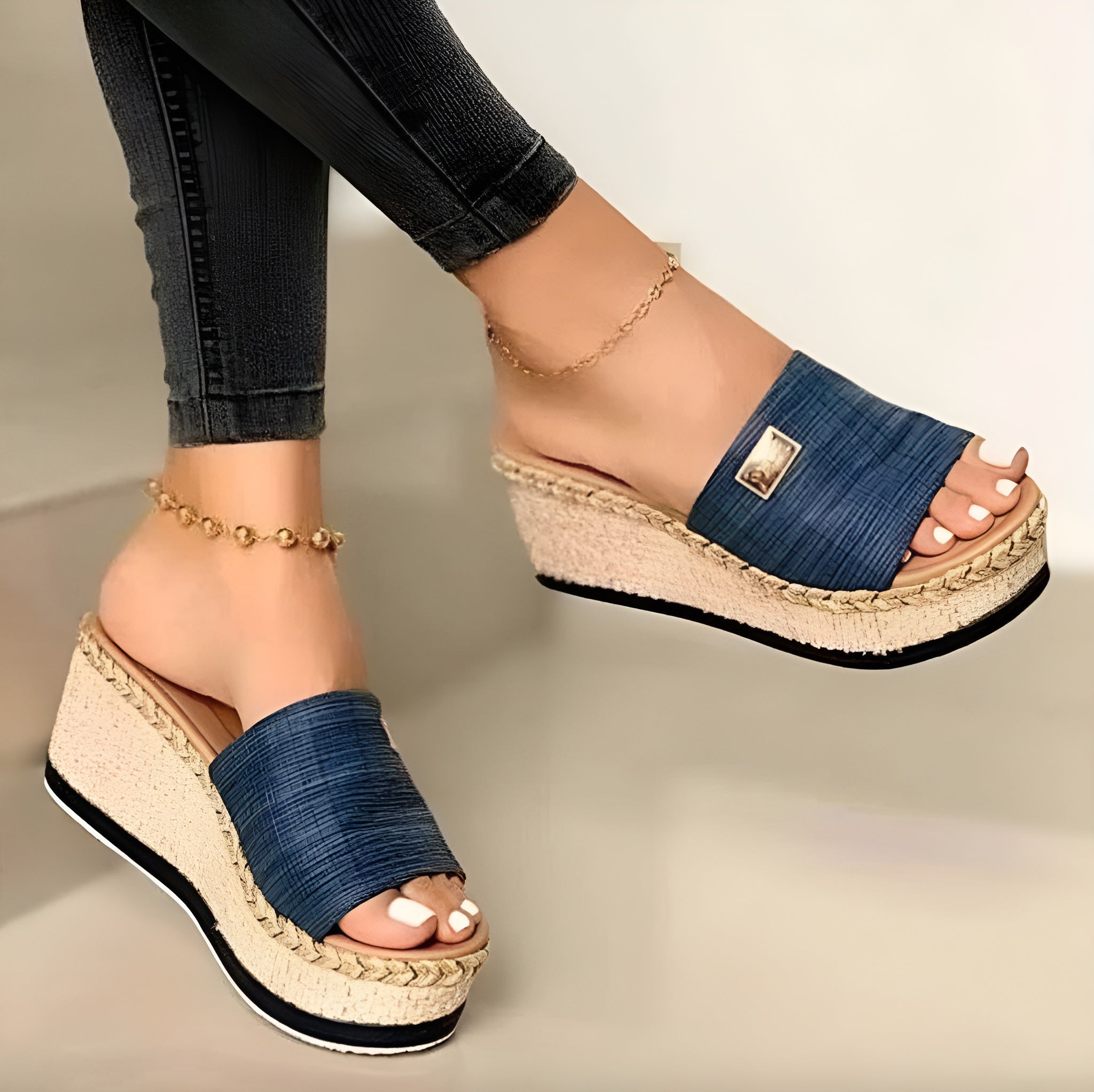 Sandales Femme Compensées Beige Taille 38 Synthétique