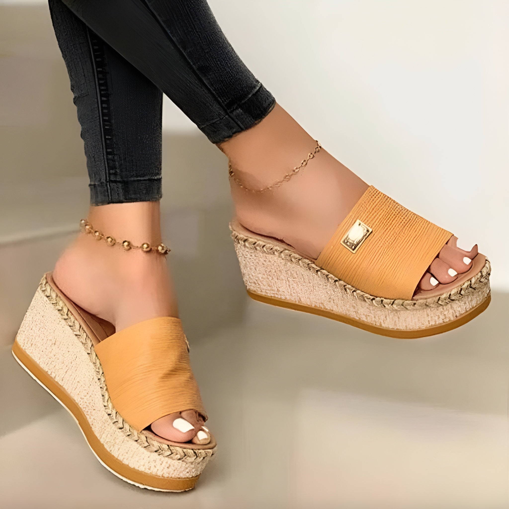 Sandales Femme Compensées Beige Taille 38 Synthétique
