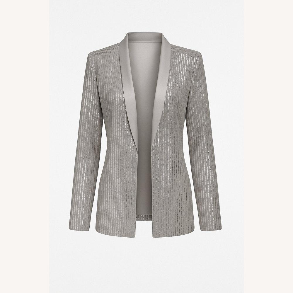 Blazer Femme Léger à Sequins Gris – Élégant et Chic pour Soirées Festives, Coupe Structurée, Disponible en S, M, L, XL