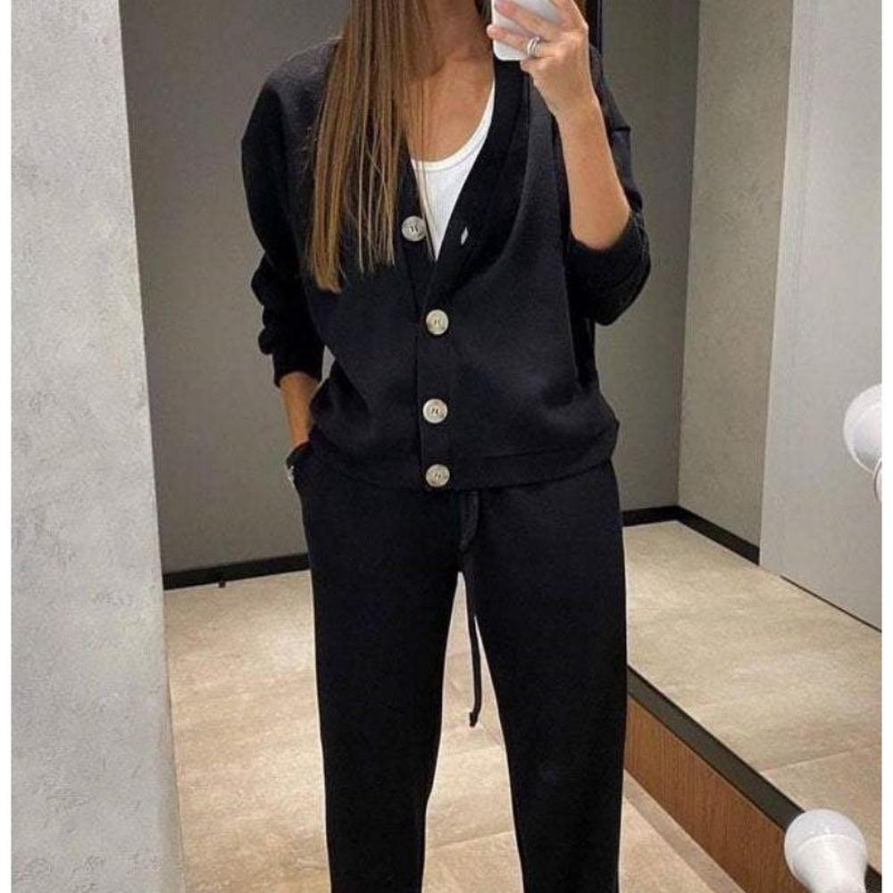 Ensemble Loungewear Femme en Maille Douce – Cardigan Ample et Pantalon Confortable Taille S à XL