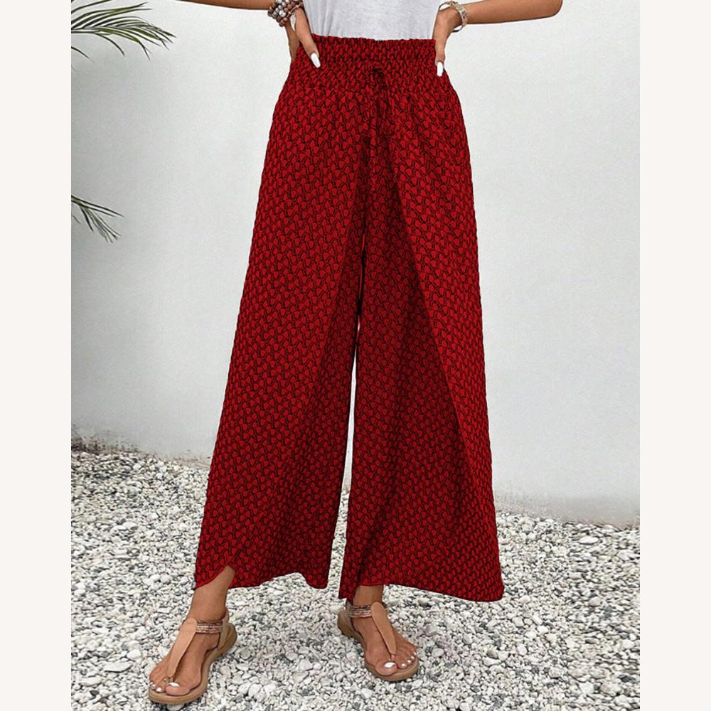Sophisticated Geometric Print Women's Fluid Pants – High Waist and Wide Legs in Soft Cotton