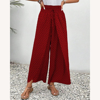 Sophisticated Geometric Print Women's Fluid Pants – High Waist and Wide Legs in Soft Cotton