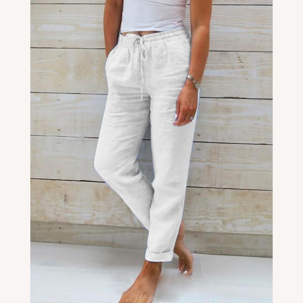 Pantalon Femme Droit Décontracté en Tissu Confortable – Disponible en Bleu, Kaki, Gris, Blanc et Vert