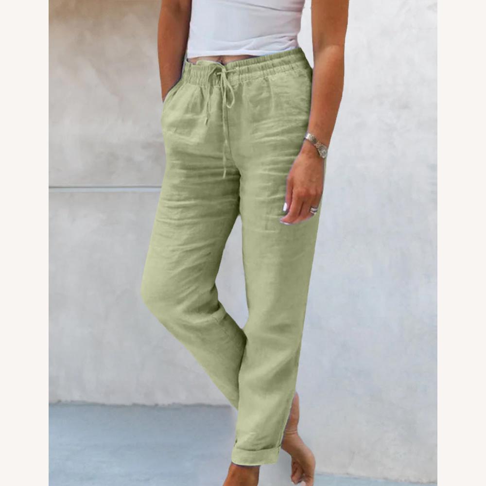 Pantalon Femme Droit Décontracté en Tissu Confortable – Disponible en Bleu, Kaki, Gris, Blanc et Vert