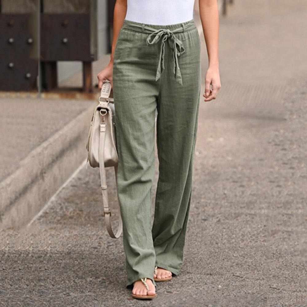 Women's Fluid Linen Pants - Classic Elegance and Optimal Comfort for Hot Days