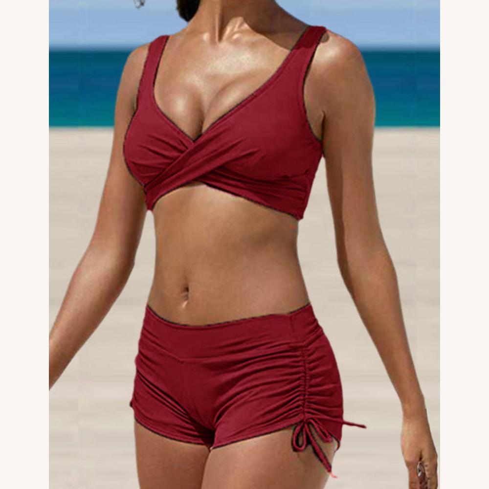 Bikini Femme avec Bretelles Ajustables et Décolleté en V – Maillot de Bain Élégant en Chinlon, Plusieurs Motifs Disponibles