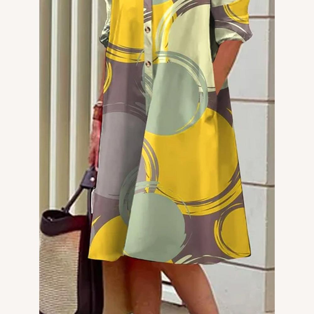 Robe Femme Chemise à Pois Abstraits – Élégante et Polyvalente, Tissu Léger, Disponible en S, M, L, XL