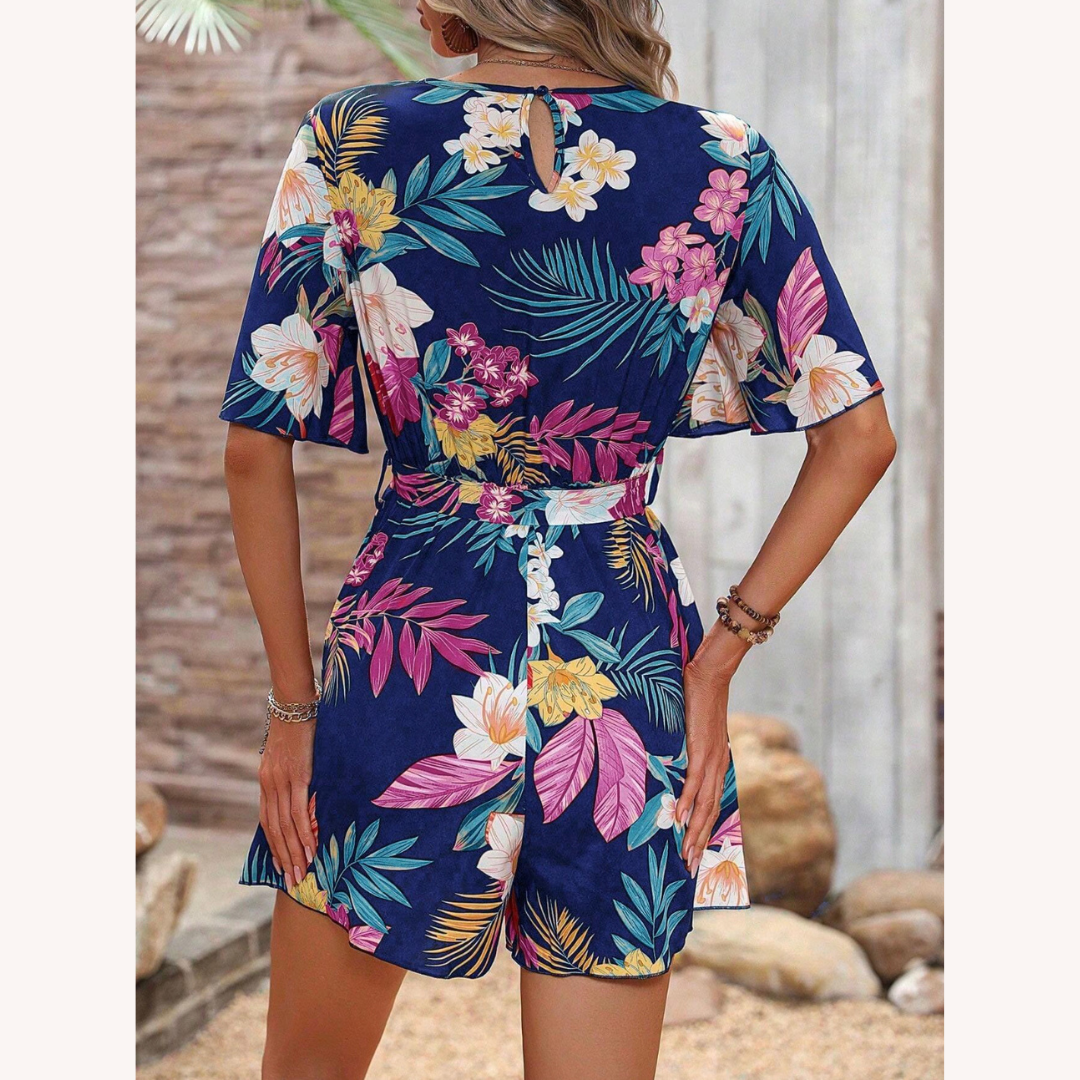 Barboteuse Enveloppante Florale pour Femme – Tissu Rayonne Léger, Ajustement Détendu, Idéale pour l'Été