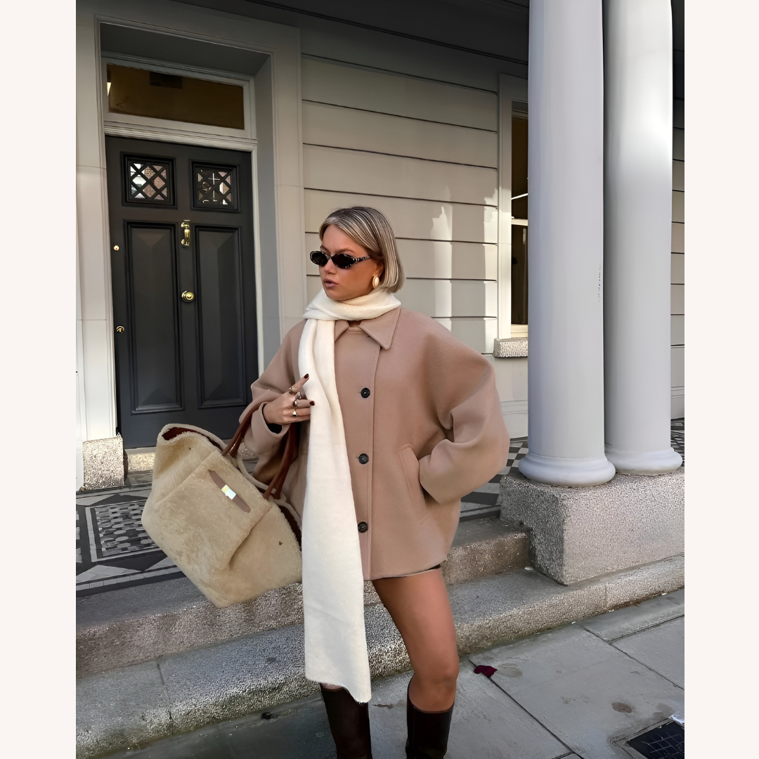 Manteau Hiver Femme Beige Taille M Laine Mélangée Oversize