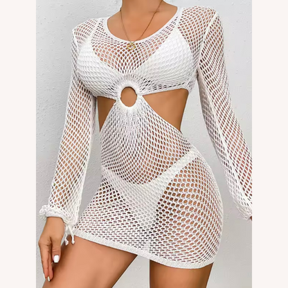 Women's Long Sleeve Boho Beach Dress with Crochet Details – Casual Elegance and Lightweight Fabric