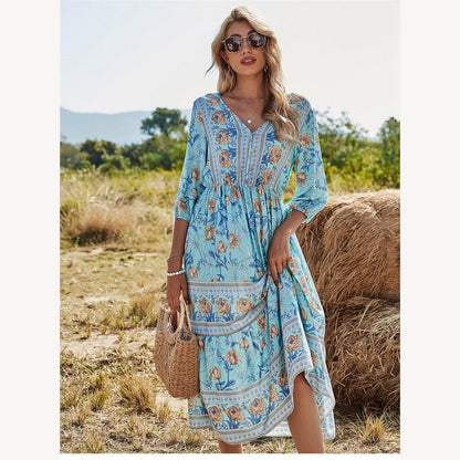 Long Bohemian Fluid and Light Viscose Dress for Women – Airy Elegance for Summer