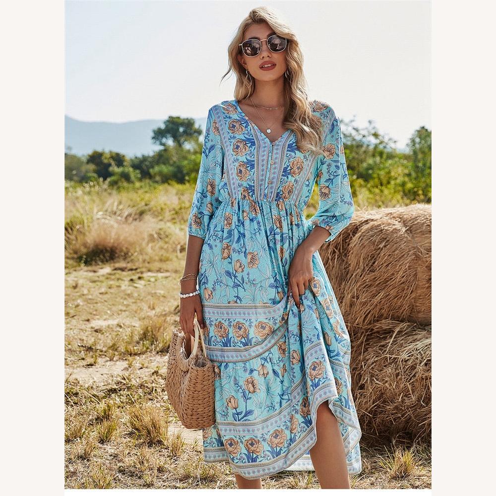 Robe Longue Femme Bohème Fluide et Légère en Viscose – Élégance Aérienne pour Été