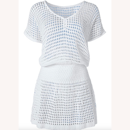 Mini Transparent Women's Beach Dress with V-Neck and Skater Skirt – Summer Elegance for Beach Outfit