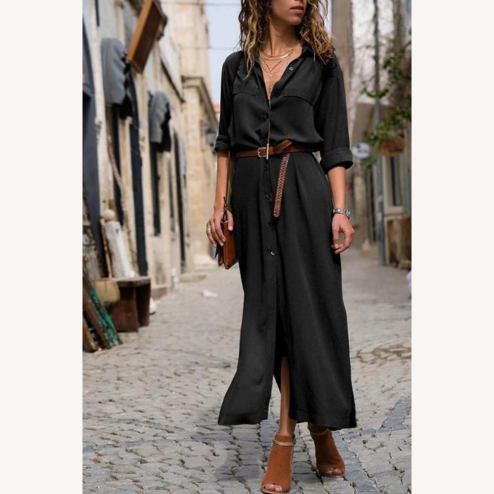 Robe Longue Femme à Manches Longues – Élégante et Confortable pour l'Automne, Disponible en S à XL