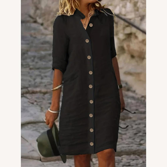 Elegant Buttoned Midi Dress for Women in Lightweight Fabric – Casual Style and Optimal Comfort
