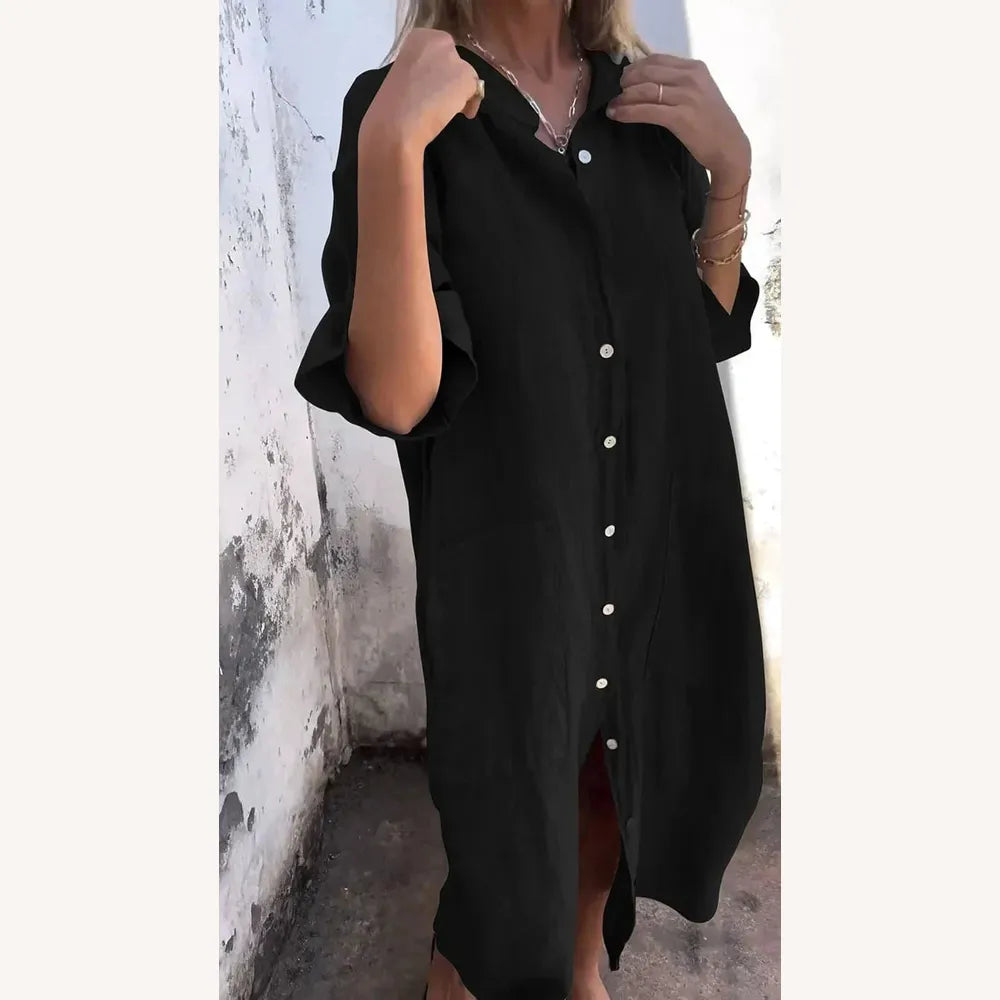 Robe Chemise Longue Femme en Tissu Léger - Élégante et Décontractée pour Toutes Occasions