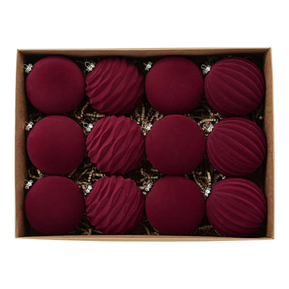 12PCS 8CM Velvet Christmas Ball Ornaments for Holiday Decorations – Red Plush Decorative Balls