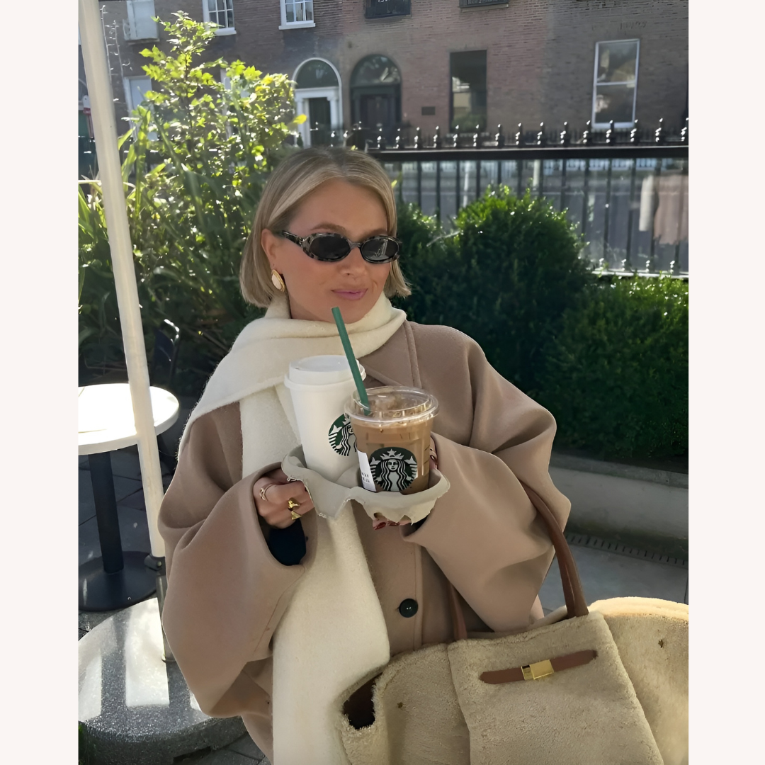 Women's Winter Coat Beige Size M Wool Blend Oversize